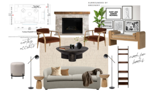 concept board of final selections for soulful sanctuary living room 